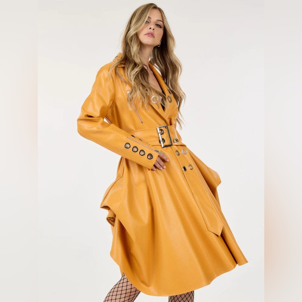 Gold Faux Leather Jacket Dress